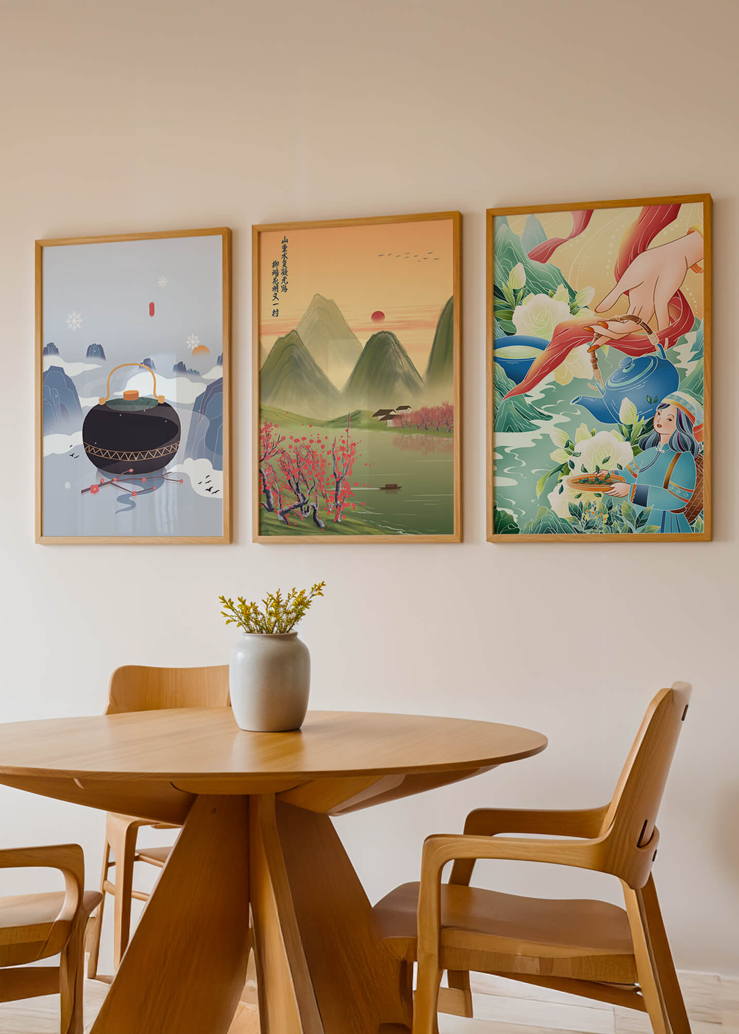 Art moderne avec paysages naturels et détails colorés