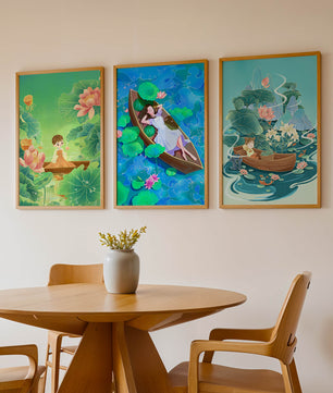 Art des enfants dans des bateaux avec des fleurs et de l'eau