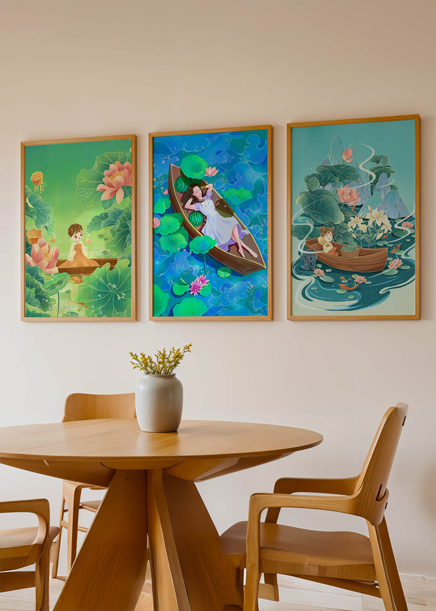 Arte De Niños En Barcos Con Flores Y Agua