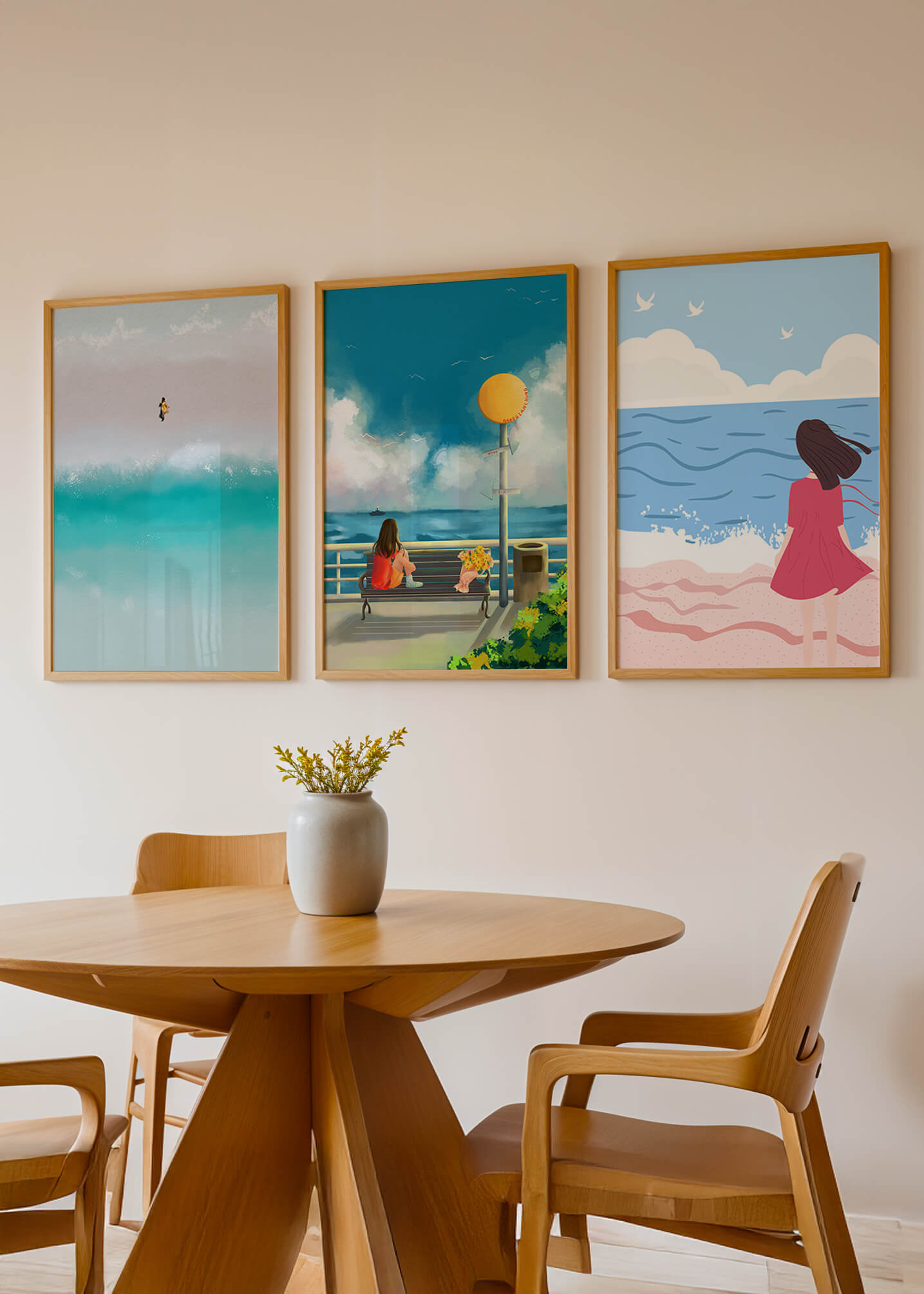 Cuadros Minimalistas de Playa y Mar con Personajes