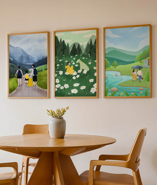 Set aus Drei Naturlandschaften mit Holzrahmen