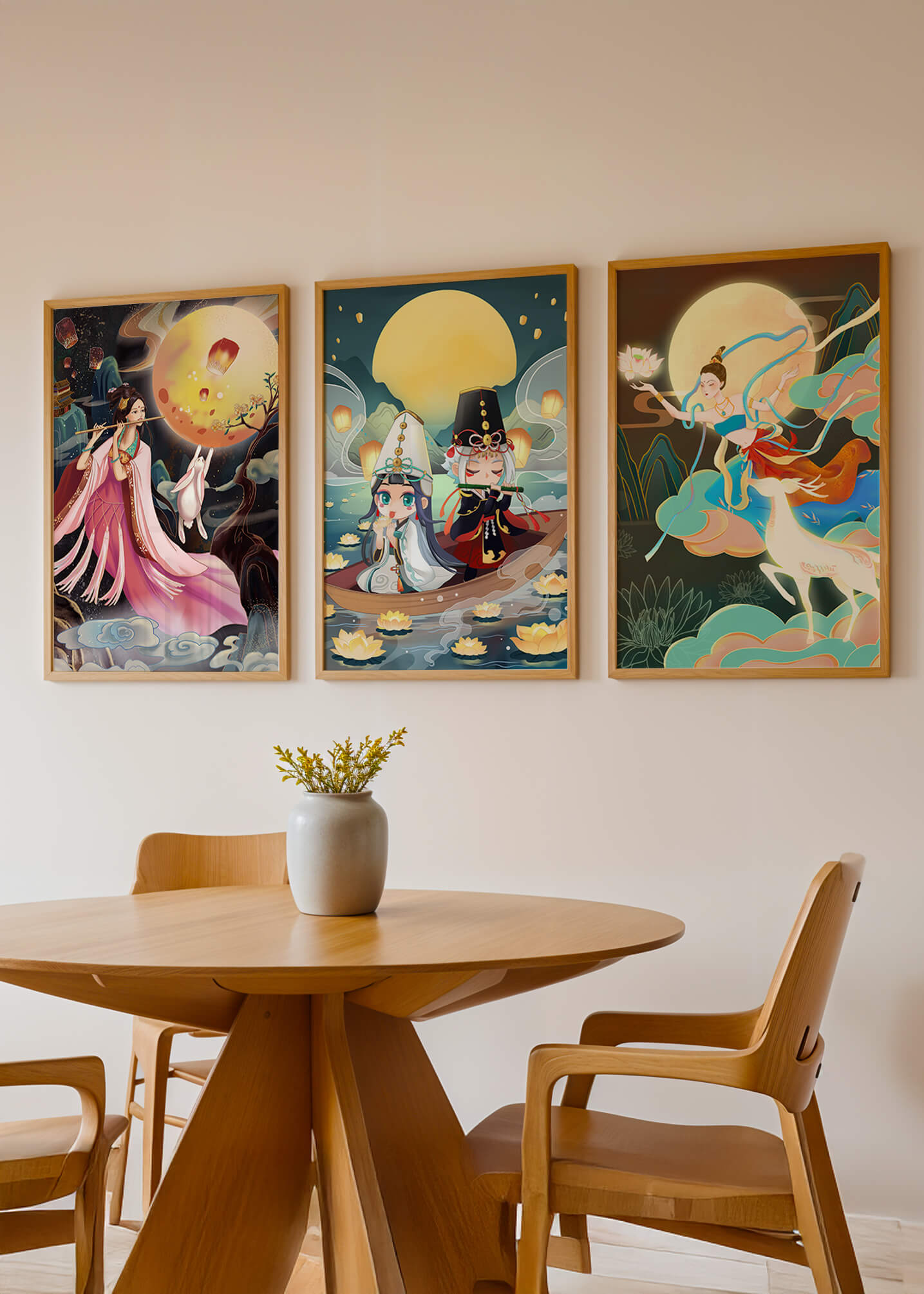 Pinturas De Fantasía Con Luna Llena Y Personajes Mitológicos