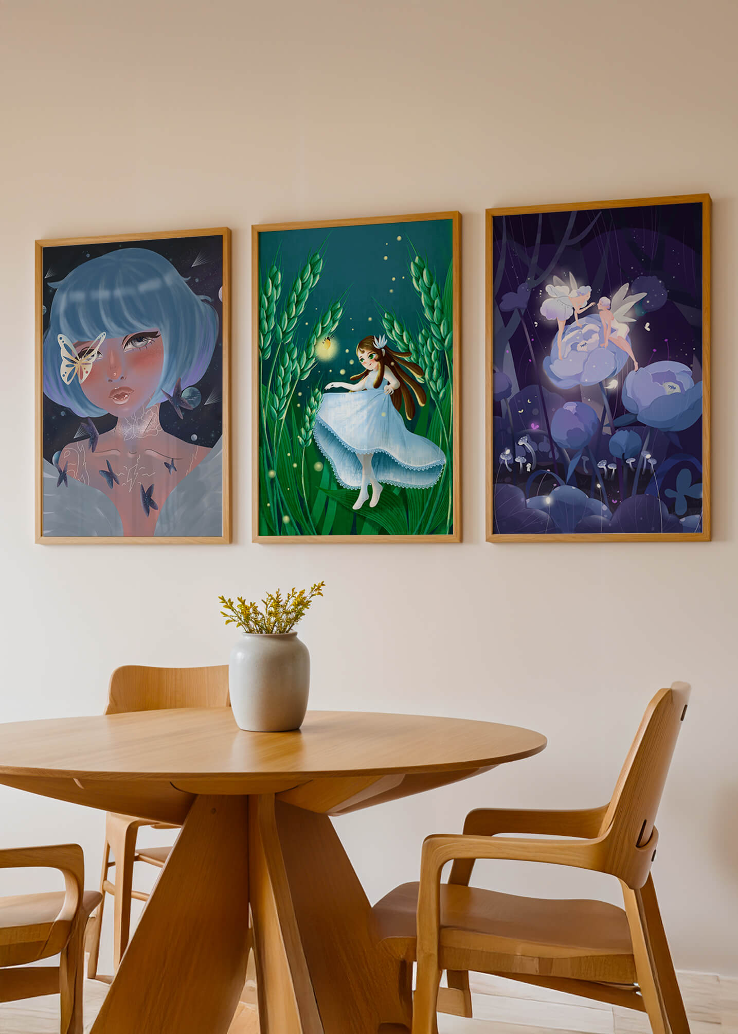 Set aus drei Kunstwerken mit Fantasymotiven