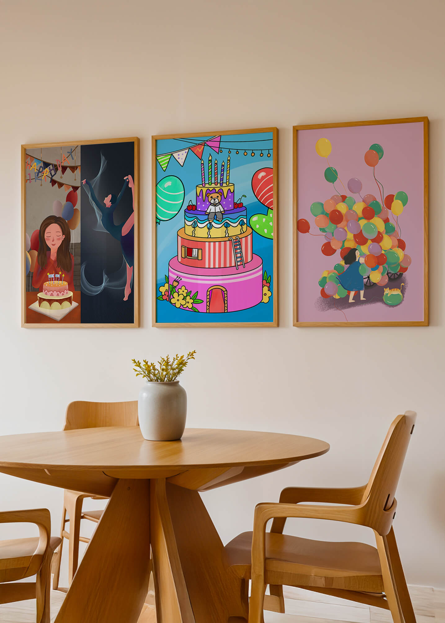 Images de célébration d'anniversaire avec gâteaux et ballons sans cadre