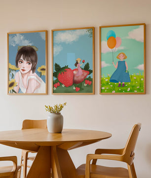 Tríptico de Ilustraciones en Marcos de Madera