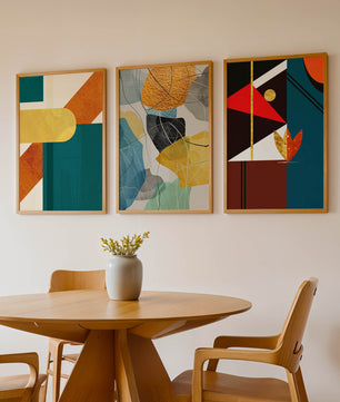 Art abstrait moderne avec des éléments géométriques et des détails dorés