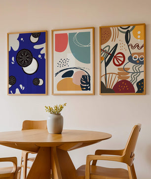 Ensemble de Trois Œuvres d’Art Abstrait aux Couleurs Vibrantes