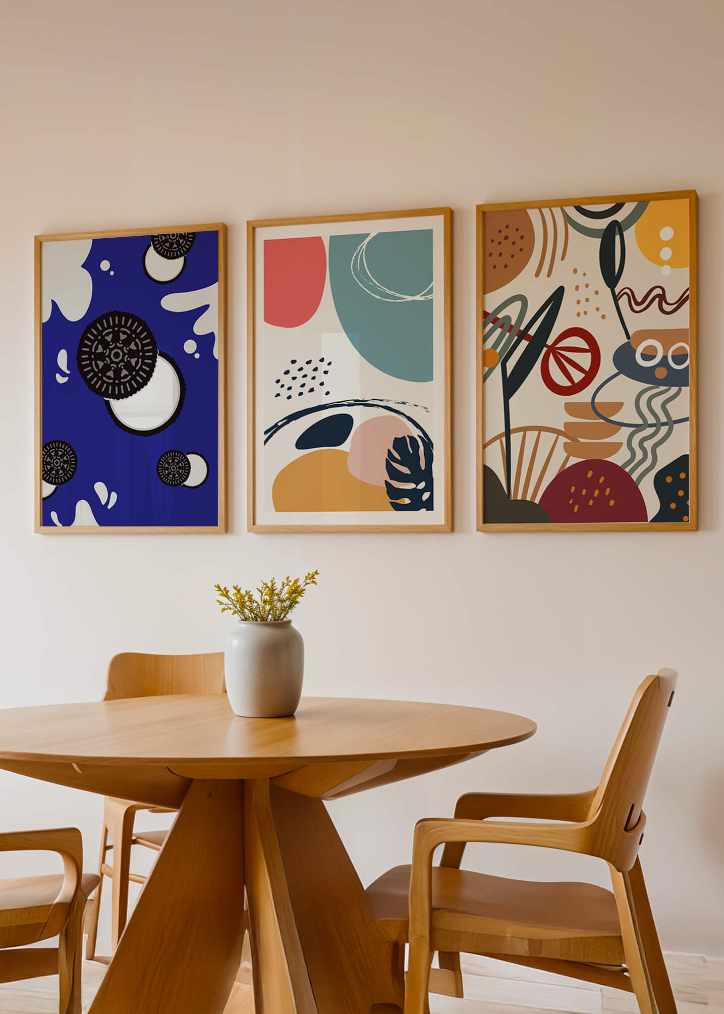 Ensemble de Trois Œuvres d’Art Abstrait aux Couleurs Vibrantes