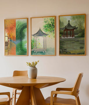 Art de paysages orientaux avec des éléments architecturaux