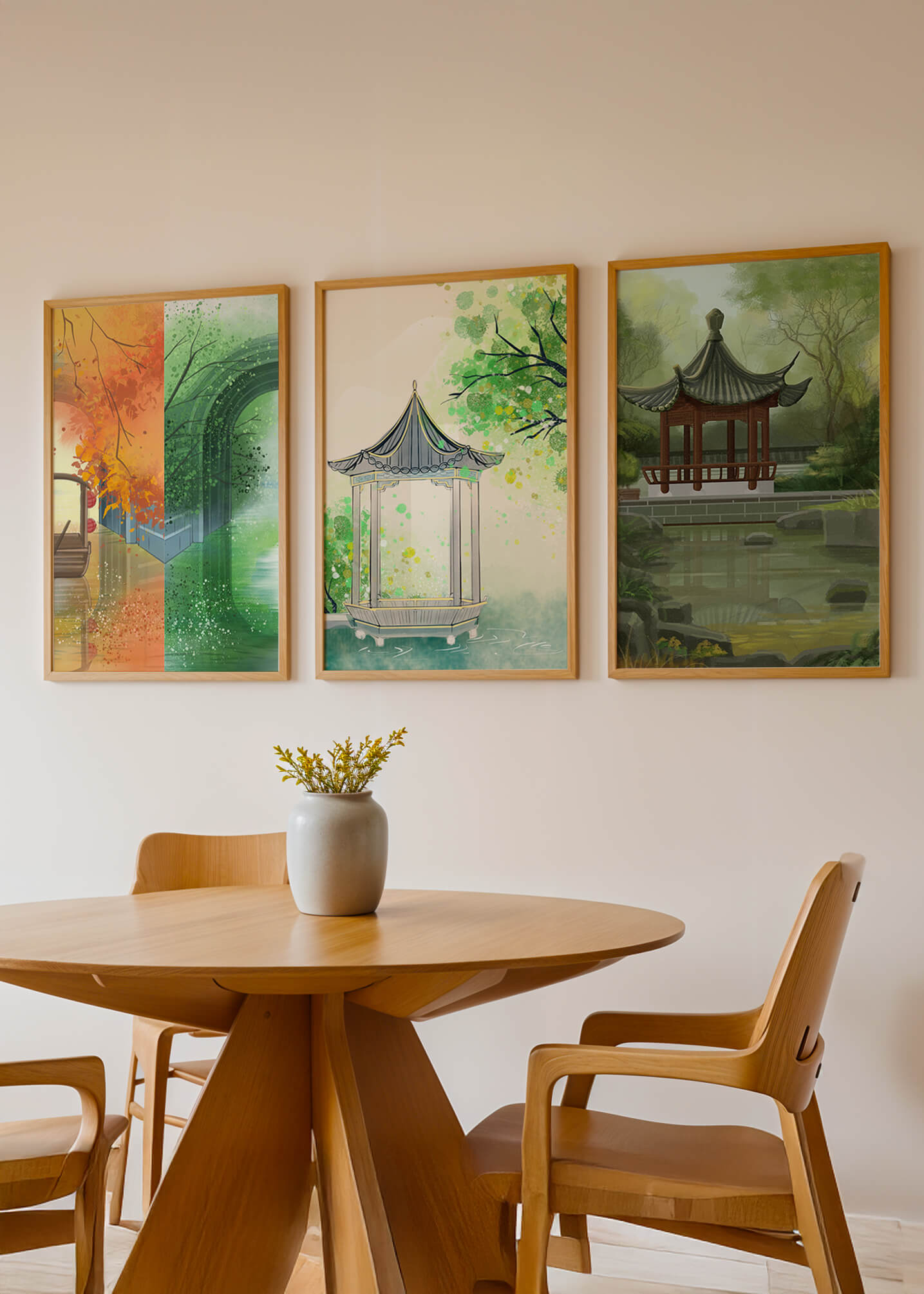 Art de paysages orientaux avec des éléments architecturaux