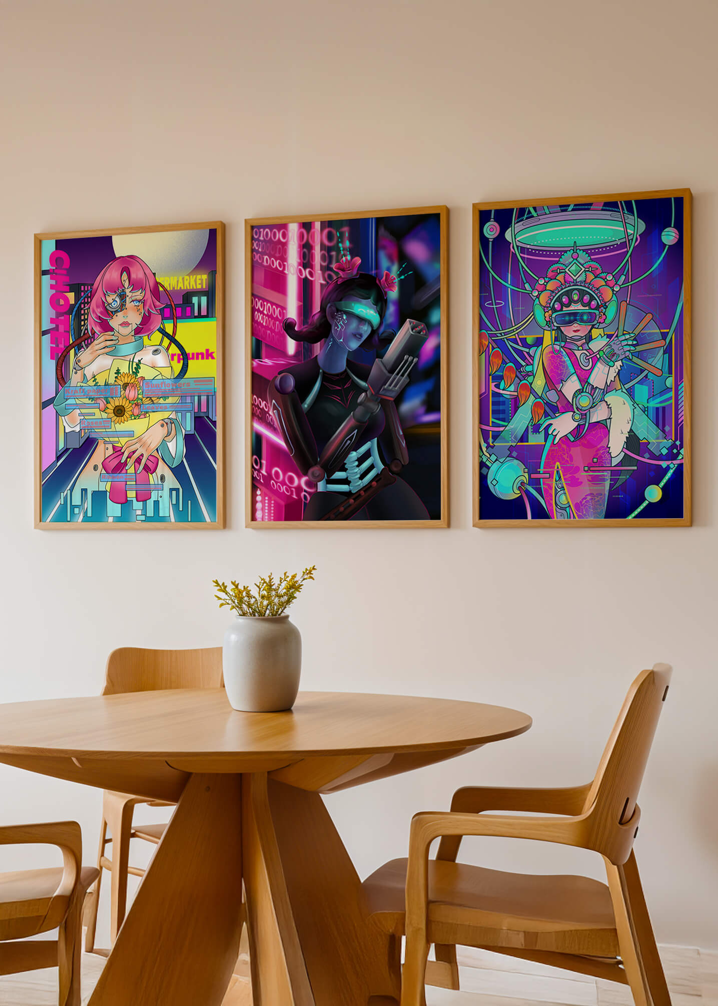 Ensemble d'affiches avec art de style cybernétique