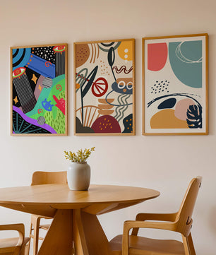 Ensemble de toiles abstraites modernes avec cadres en bois