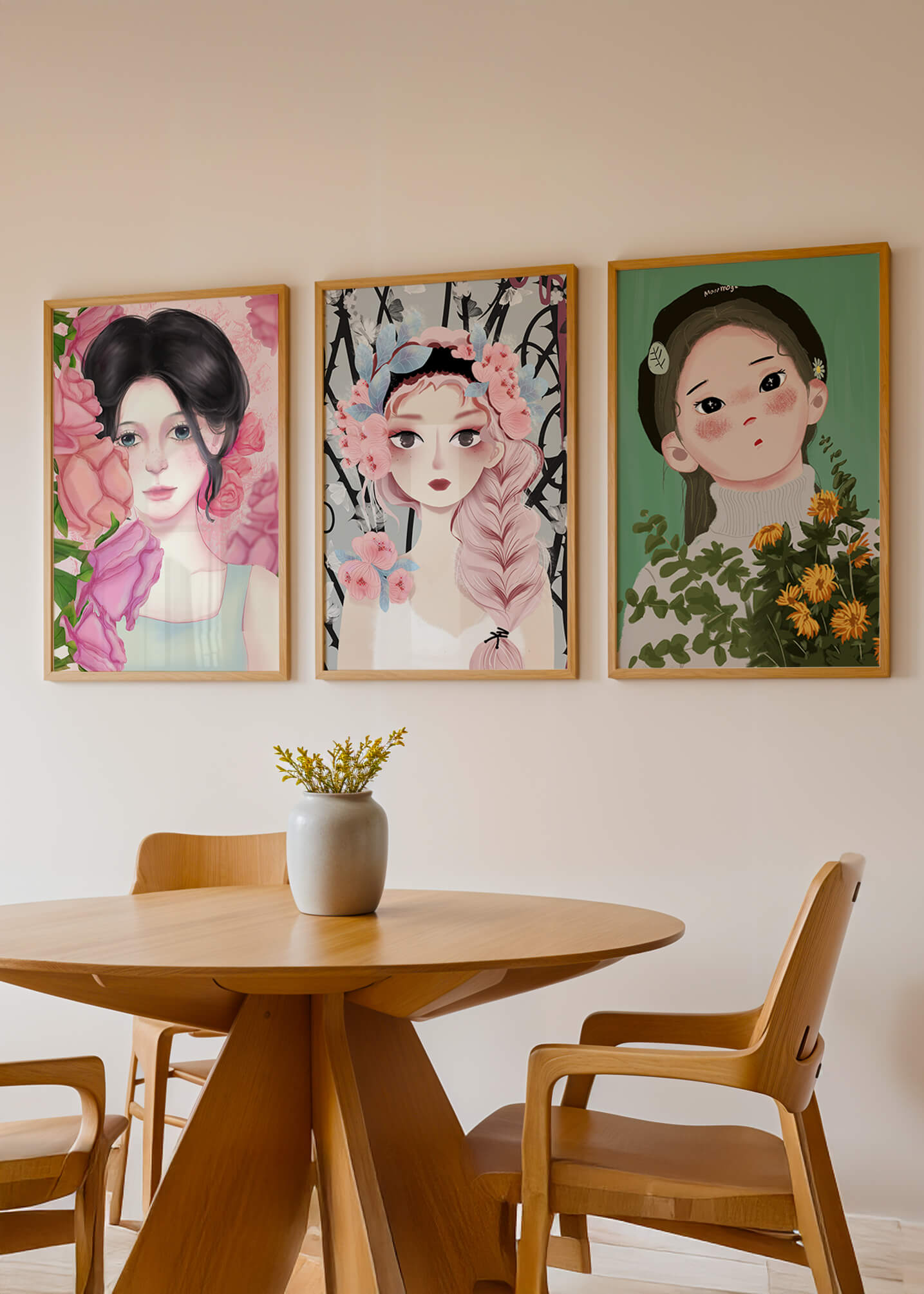 Illustrations de femmes avec des fleurs sur fond clair