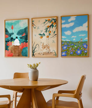 Ensemble de peintures artistiques avec des éléments naturels et des animaux