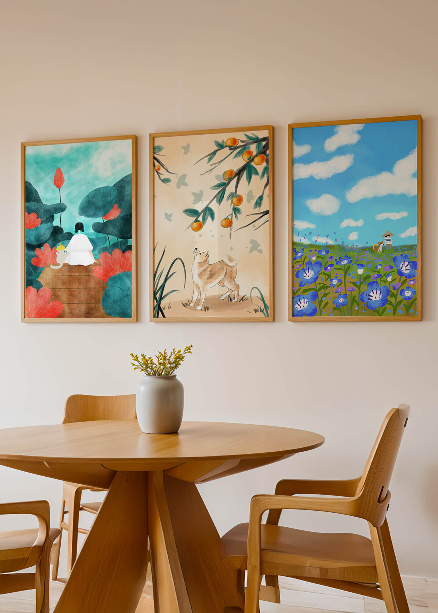 Conjunto de Pinturas Artísticas con Elementos Naturales y Animales