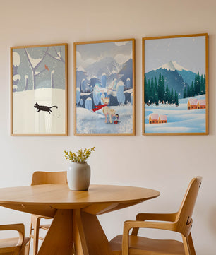 Ensemble d'illustrations hivernales avec des animaux et des paysages