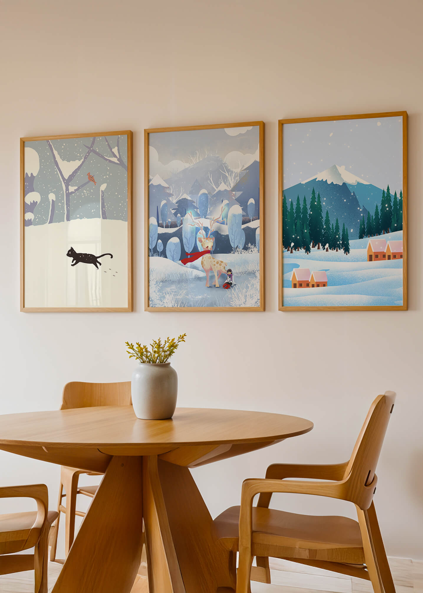 Conjunto de Ilustraciones Invernales con Animales y Paisajes