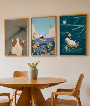 Triptyque d’Art avec Animaux et Paysages Illustrés