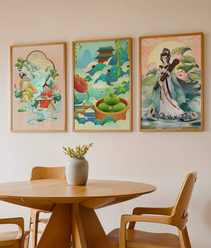 Ensemble d’œuvres d’art de style asiatique sur fond neutre
