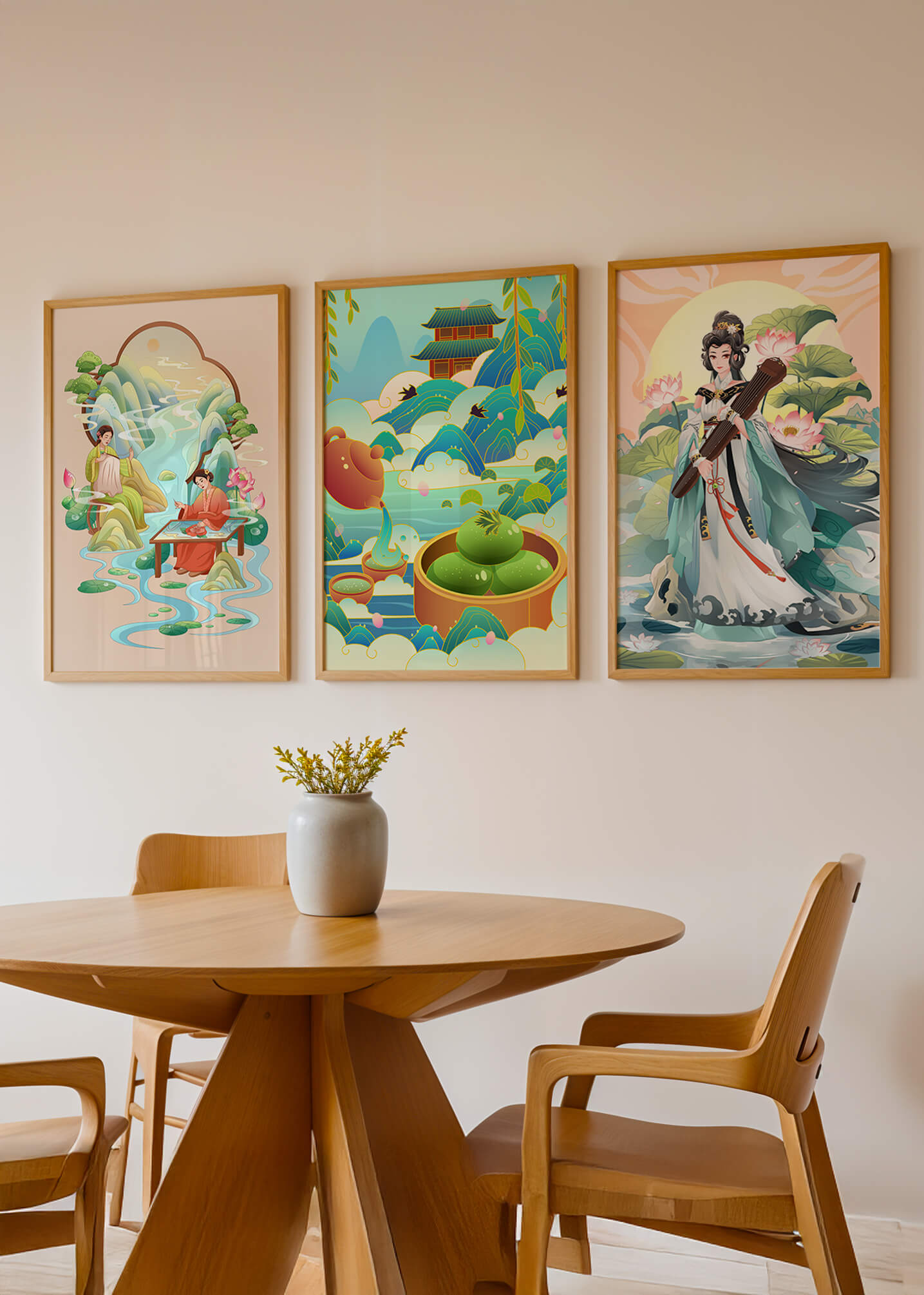 Ensemble d’œuvres d’art de style asiatique sur fond neutre