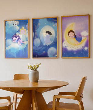 Images enfantines de rêves en couleurs pastel avec lune et nuages