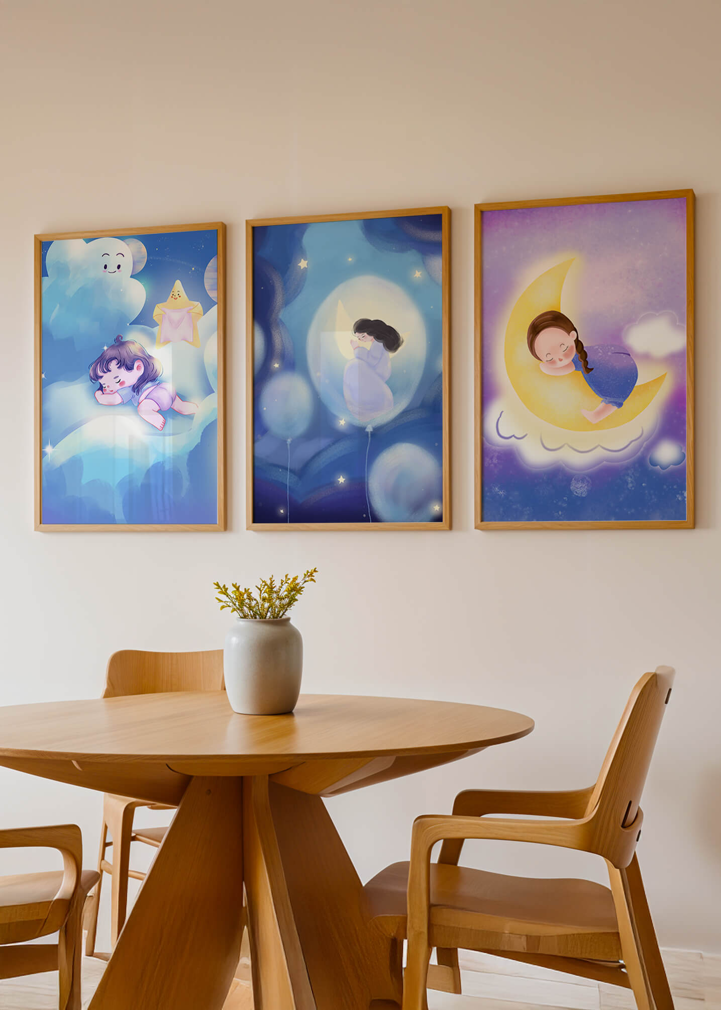 Images enfantines de rêves en couleurs pastel avec lune et nuages
