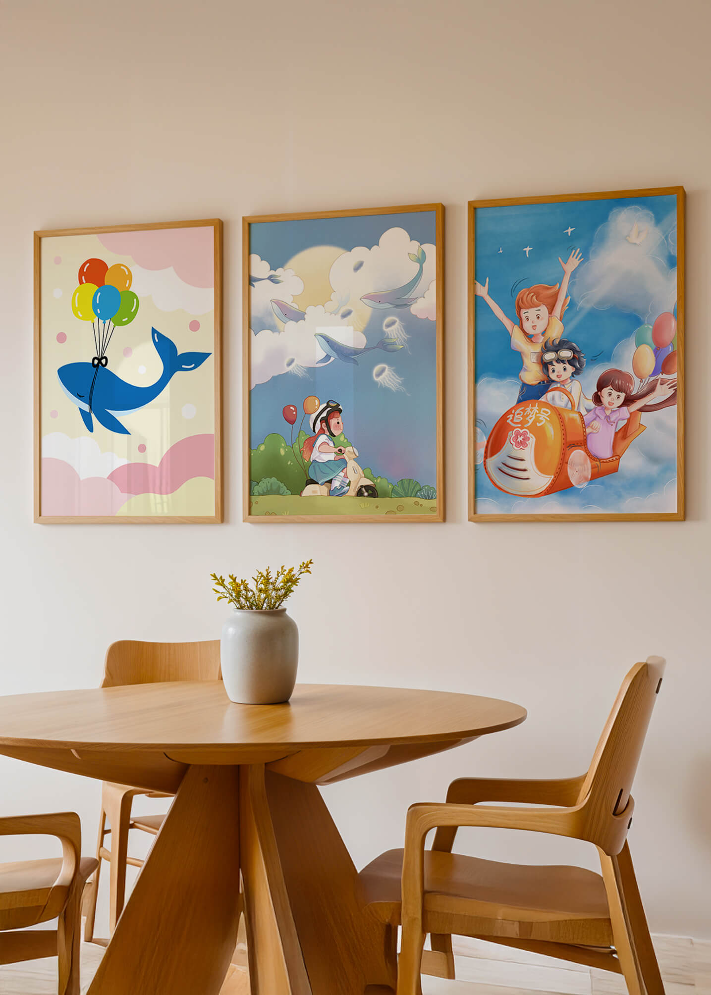 Conjunto de Ilustraciones Fantasía Infantil en Marcos Dorados
