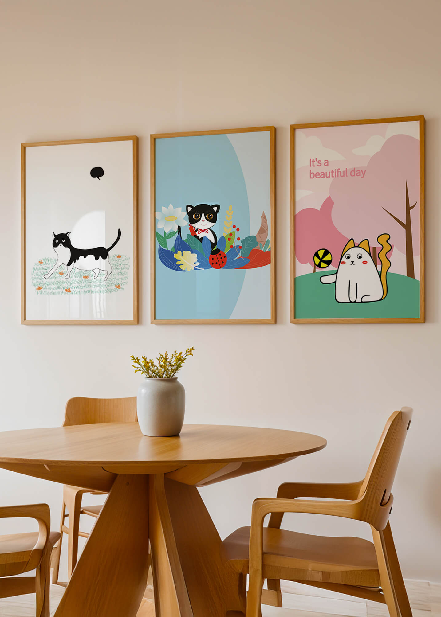 Pósters Coloridos con Gatos en Estilo Ilustrado para Decoración