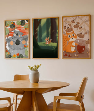 Triptyque d’Animaux de la Forêt en Style Enfantin