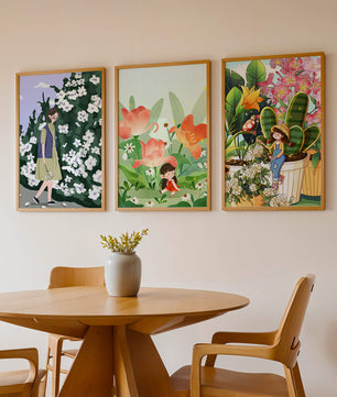 Triptyque d’Illustrations Florales et de Personnages