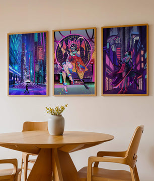 Neon-Futuristisches Triptychon rahmenlos