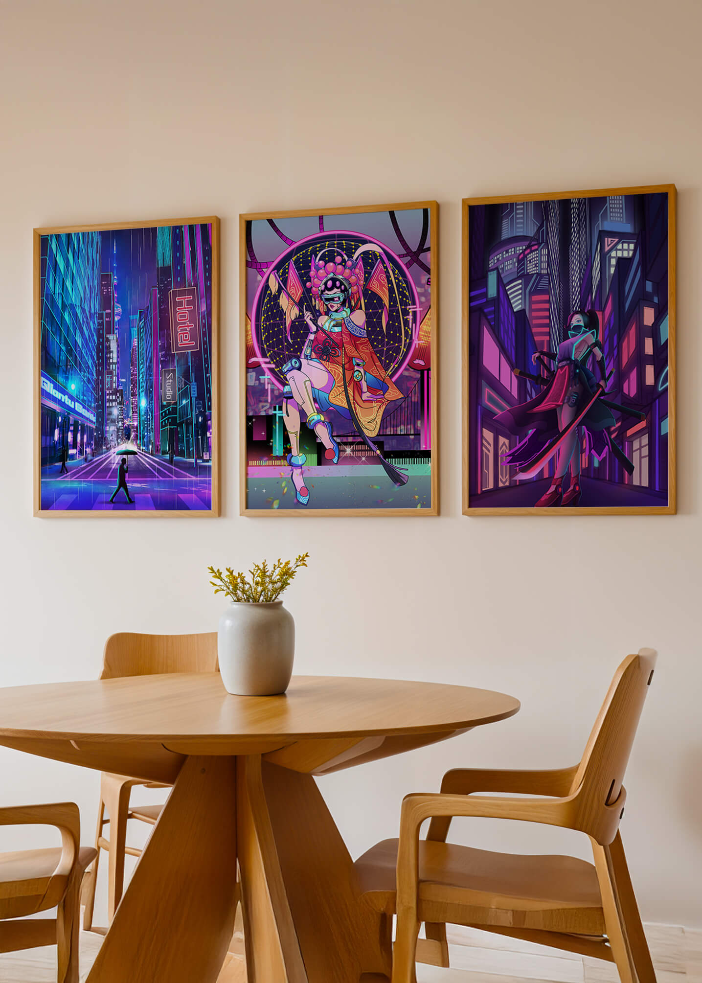 Neon-Futuristisches Triptychon rahmenlos