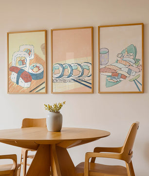 Ensemble d'art de sushi au design minimaliste dans un style aquarelle