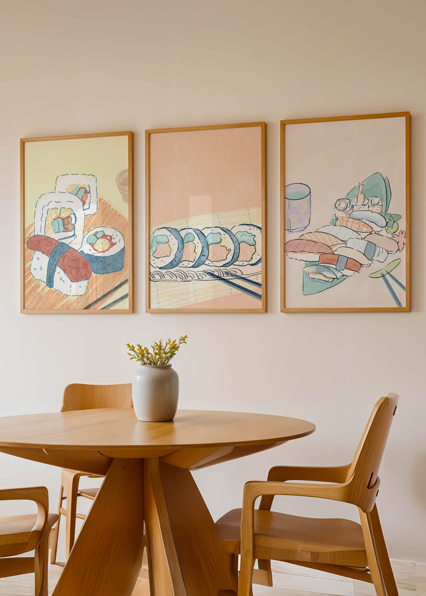 Ensemble d'art de sushi au design minimaliste dans un style aquarelle