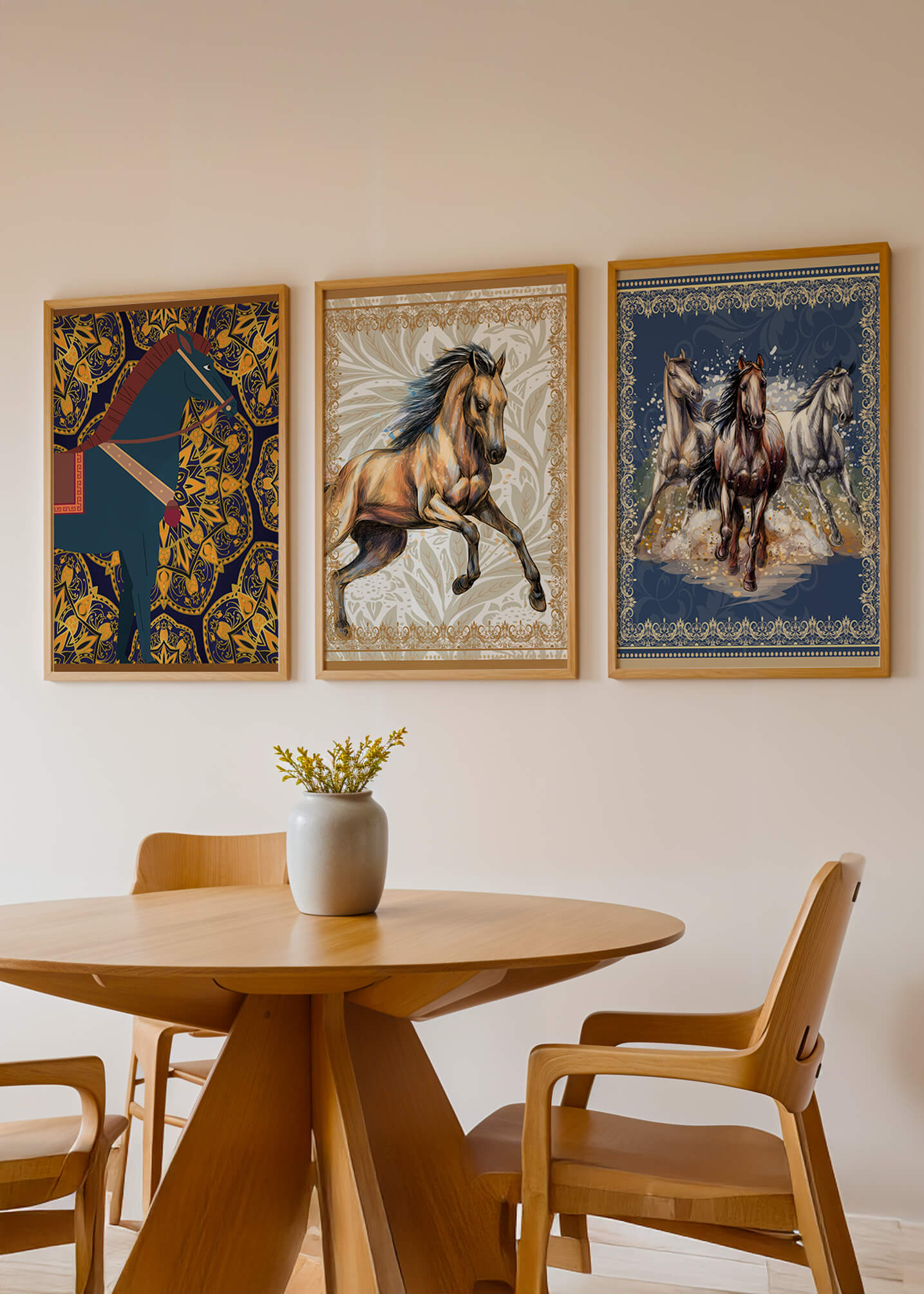 Tríos de Arte Ecuestre con Fondos Ornamentales