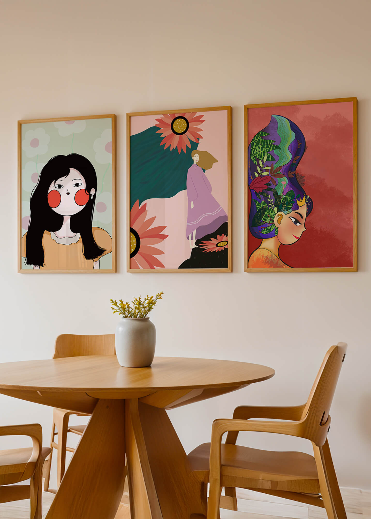 Ensemble de trois œuvres d’art modernes au style coloré