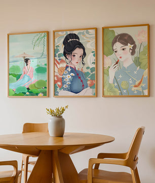 Décoration murale avec art asiatique de femmes élégantes