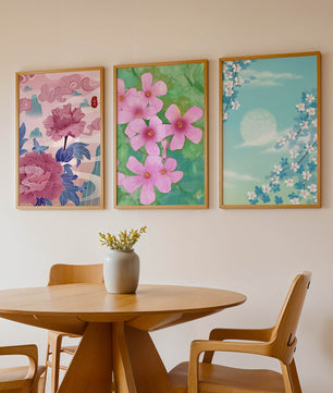 Buntes florales Triptychon mit Naturinspirationen