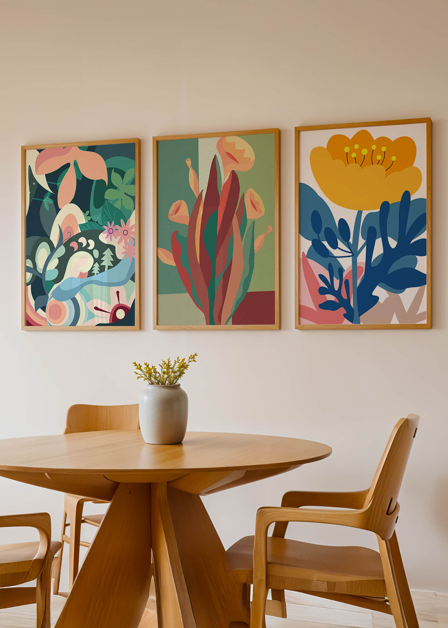 Conjunto De Arte Floral Moderno Sin Marco