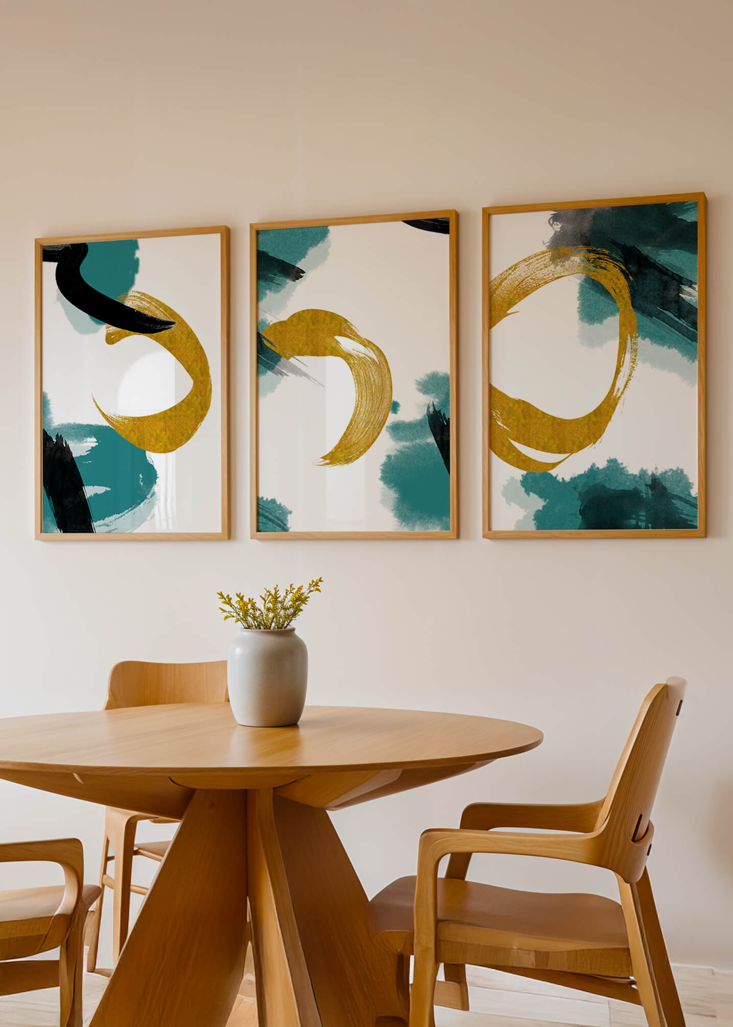 Decoración abstracta moderna sin marco con elementos dorados