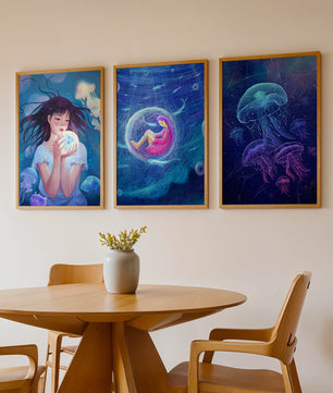 Ensemble de toiles avec illustrations de méduses et de personnages