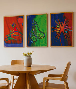 Conjunto de Tres Obras de Arte Abstracto con Elementos en Colores Vibrantes