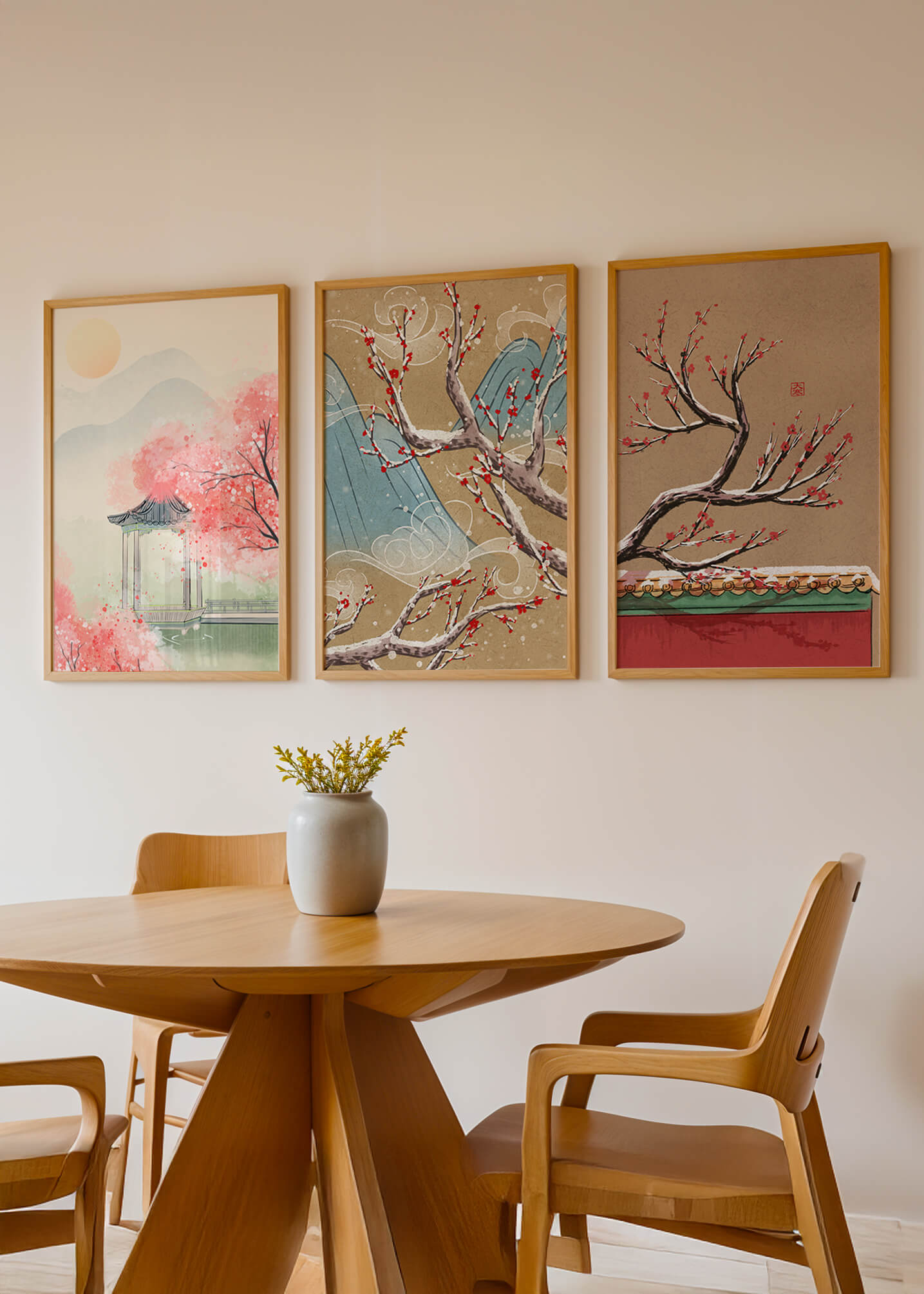 Ensemble de toiles orientales avec fleurs de cerisier