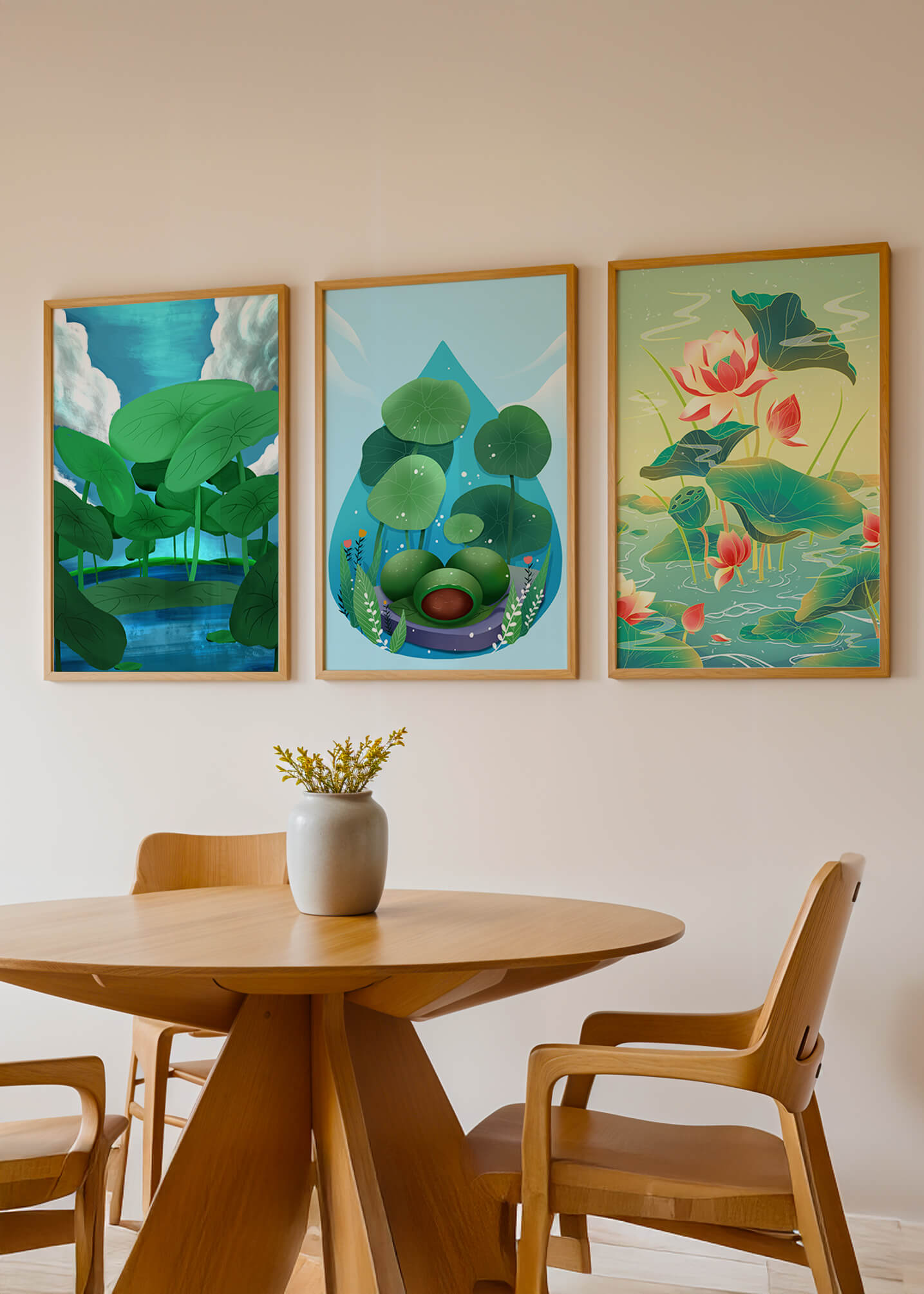 Conjunto De Impresiones De Arte Botánico De Nenúfares Sin Marco
