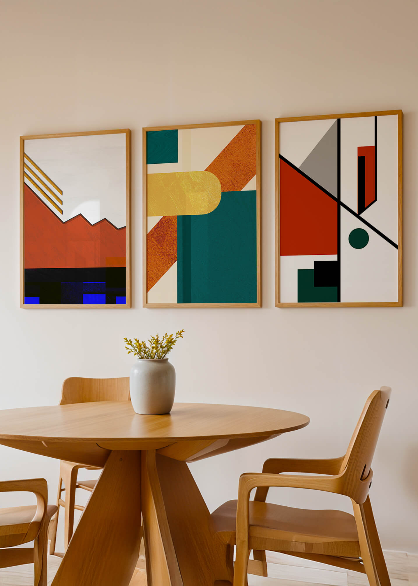 Conjunto De Arte Abstracto Moderno Con Diseños Geométricos Sin Marco