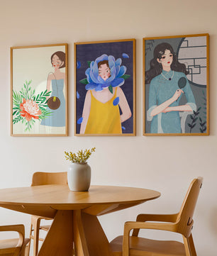 Tableaux modernes avec illustrations artistiques féminines dans un style coloré