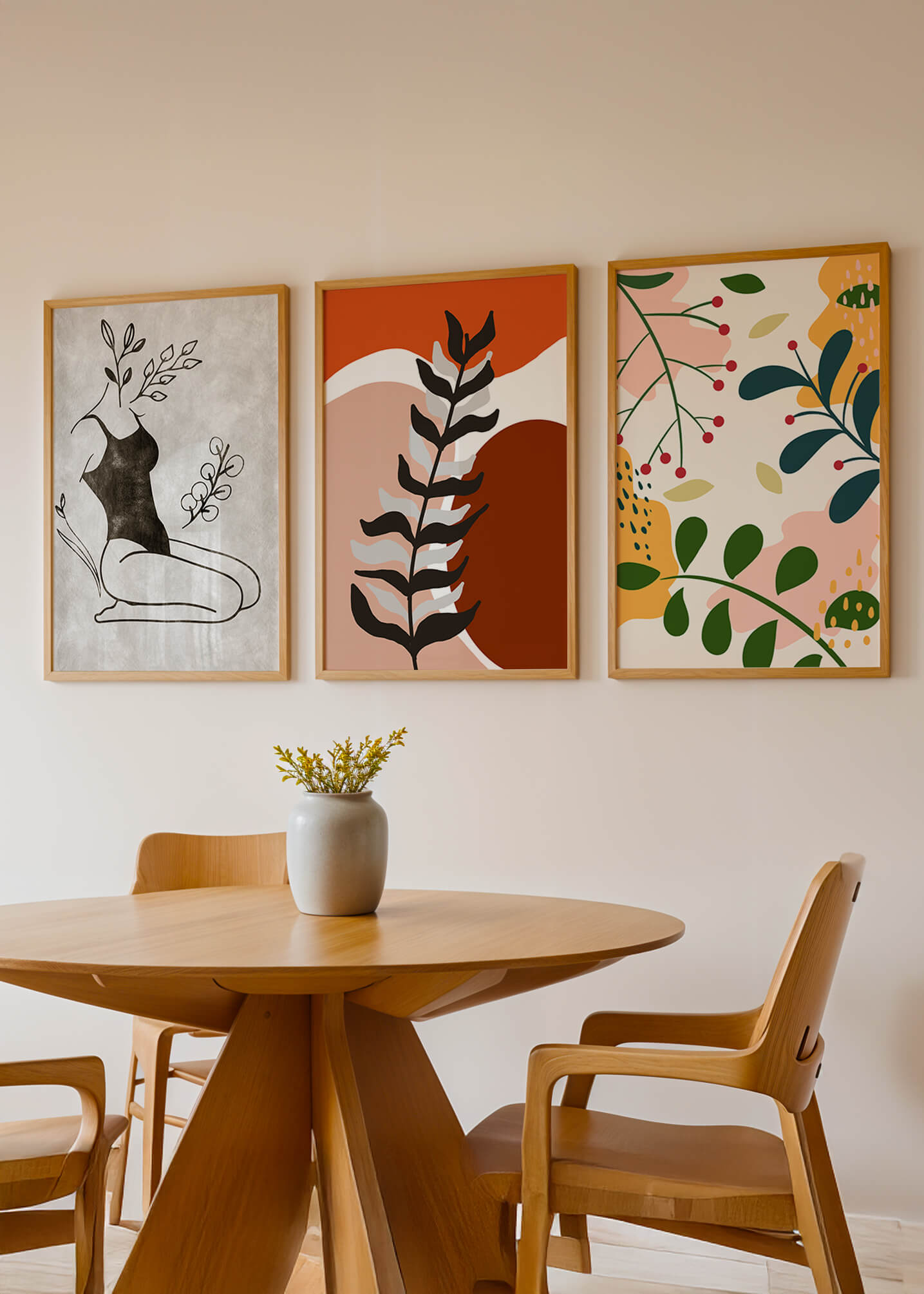 Conjunto De Arte Moderno Abstracto En Madera Clara Sin Marco