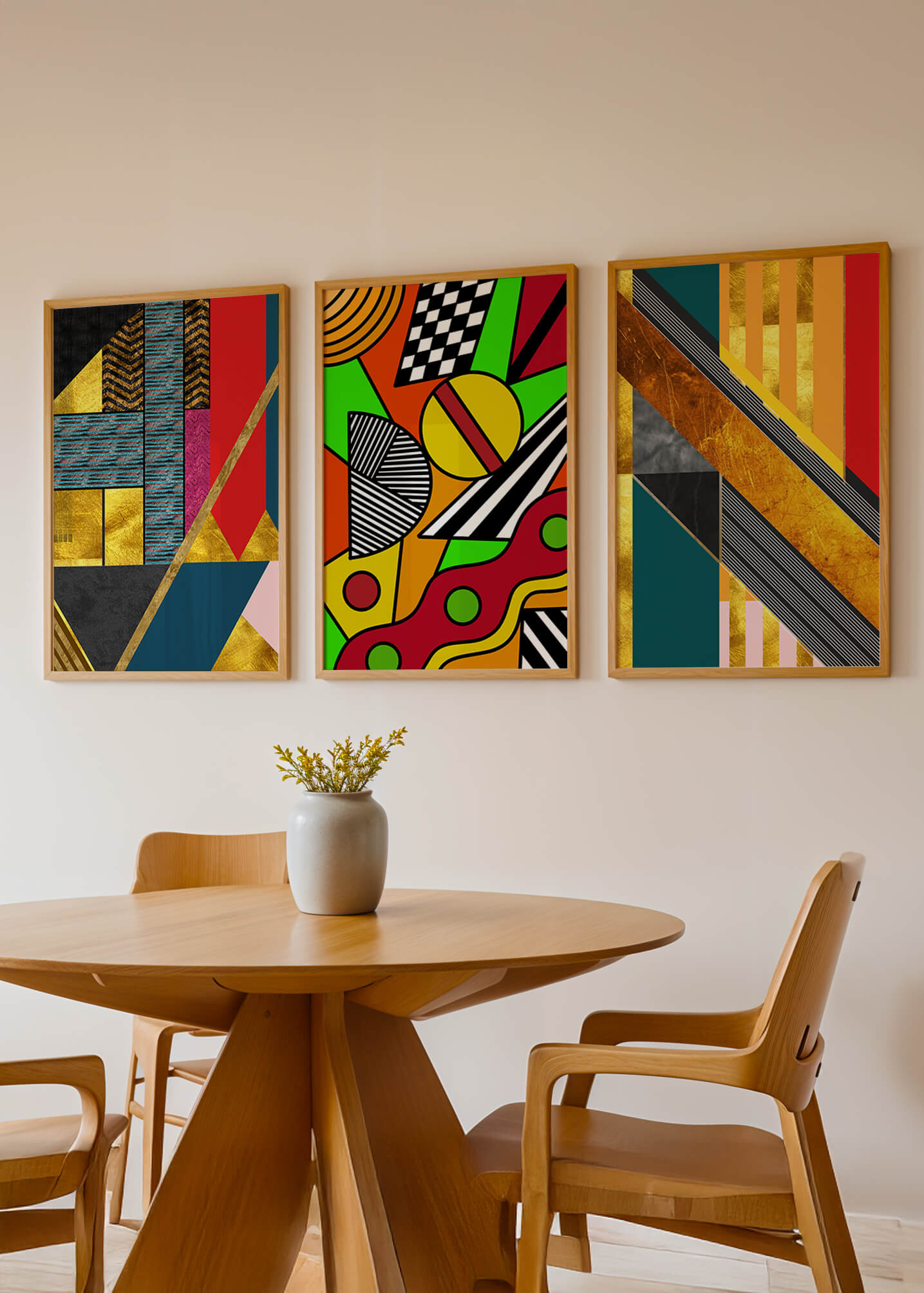 Composición De Arte Abstracto Con Elementos Geométricos Y Dorados