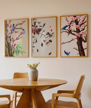 Dreier-Set mit Vogel- und Blumenmotiven im asiatischen Stil