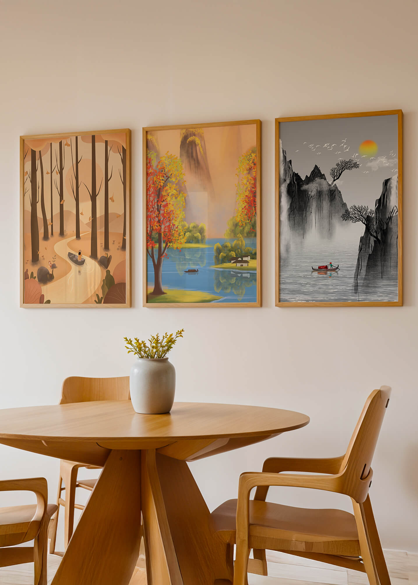Ensemble de tableaux de paysages naturels scéniques avec art asiatique